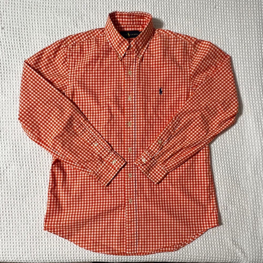 Ralph Lauren Orange Gingham Button-Up -- M